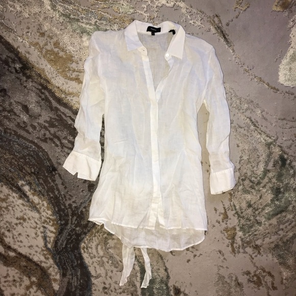 Theory “Zallane” White Tie-Front Soft Linen Top - Picture 3 of 4